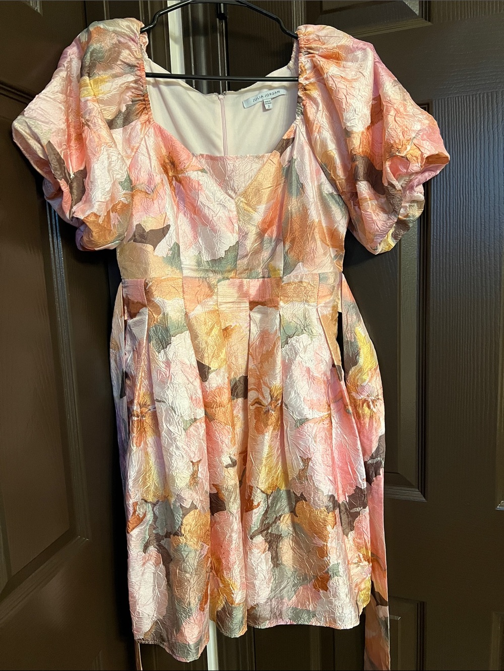 Julia Jordan Pink Multi Floral Puff-Sleeve Mini Dress